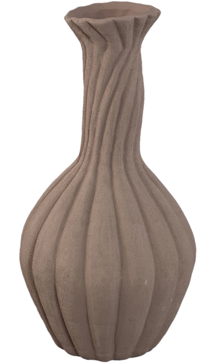 PTMD Lydia Dark Brown Ceramic Swirl Ribbed Vase M