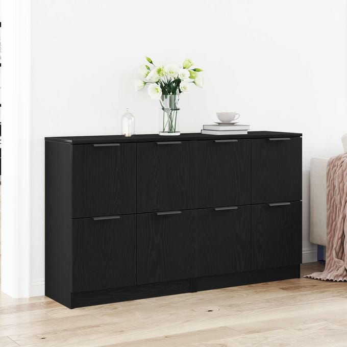 vidaXL - Dressoir - 2 - st - Zwart - Eiken - 60 - x - 30 - x - 70 - cm - Bewerkt - hout