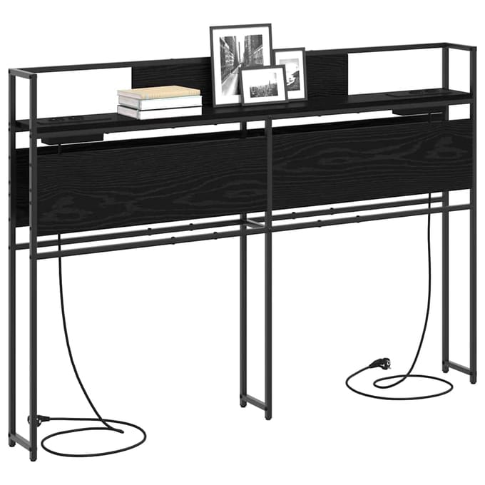 Tête de lit avec rangement Bois à base de panneaux Effet Chêne Noir