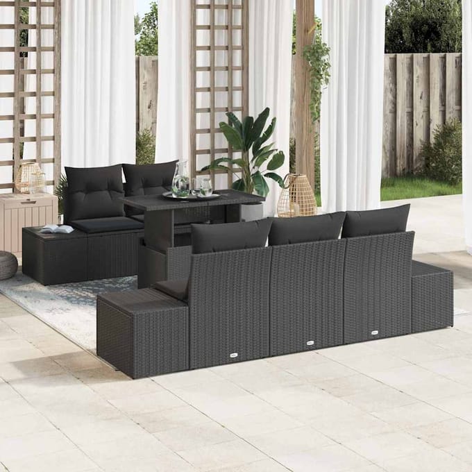 vidaXL Bankstel 6 st Zwart poly rattan