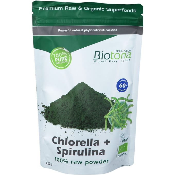 Biotona Chlorella & spirulina raw powder bio 200 Gram