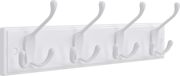 MIRA Home - Kapstok - Wandkapstok met 4 haken - Landelijk - Hout - Wit - 40x11x7 cm