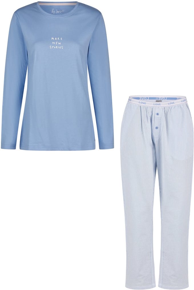 By Louise Dames Pyjama Set Lang Blauw Gestreept - Maat S