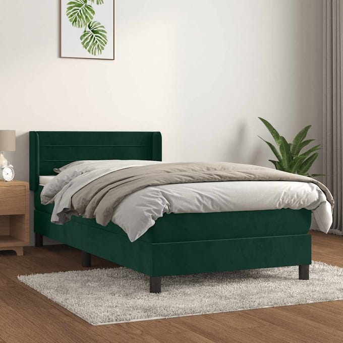vidaXL - Boxspring - met - matras - fluweel - donkergroen - 100x200 - cm