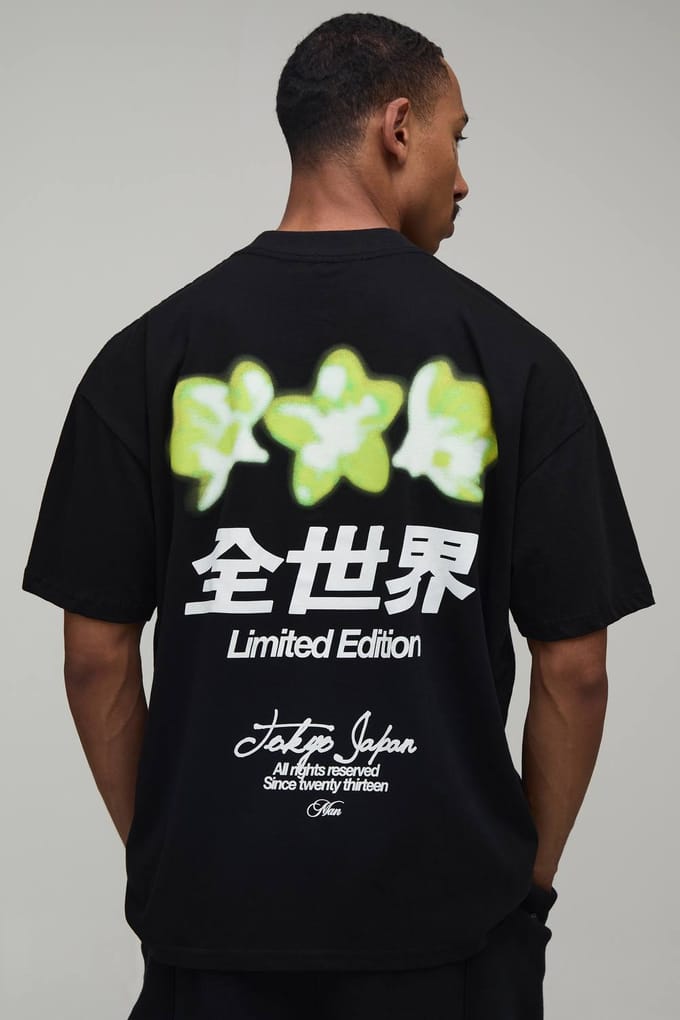 Zwart Oversized T-shirt Met Warmtegevoelige Bloemenprint | Black | Size Medium