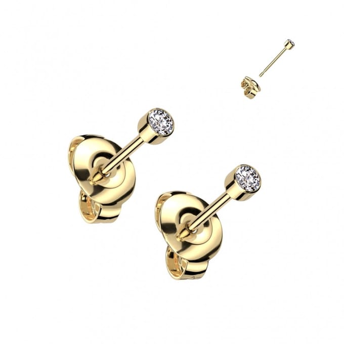 Oorbellen titanium steentje CZ 0.8x6x3 - goud - LMPiercings