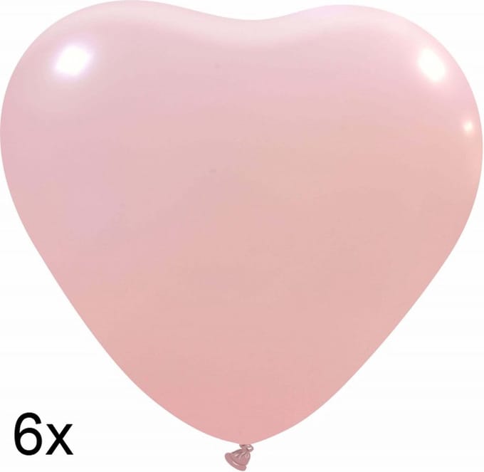 Hartjes ballonnen (licht)roze, 6 stuks, 25 cm
