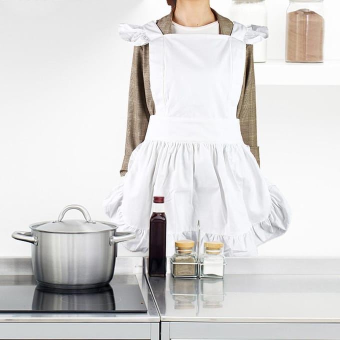 Prinsessen Ruches Zoom Katoenen Schort Verstelbare Taille Vrouwen Meisje Wit Schort white