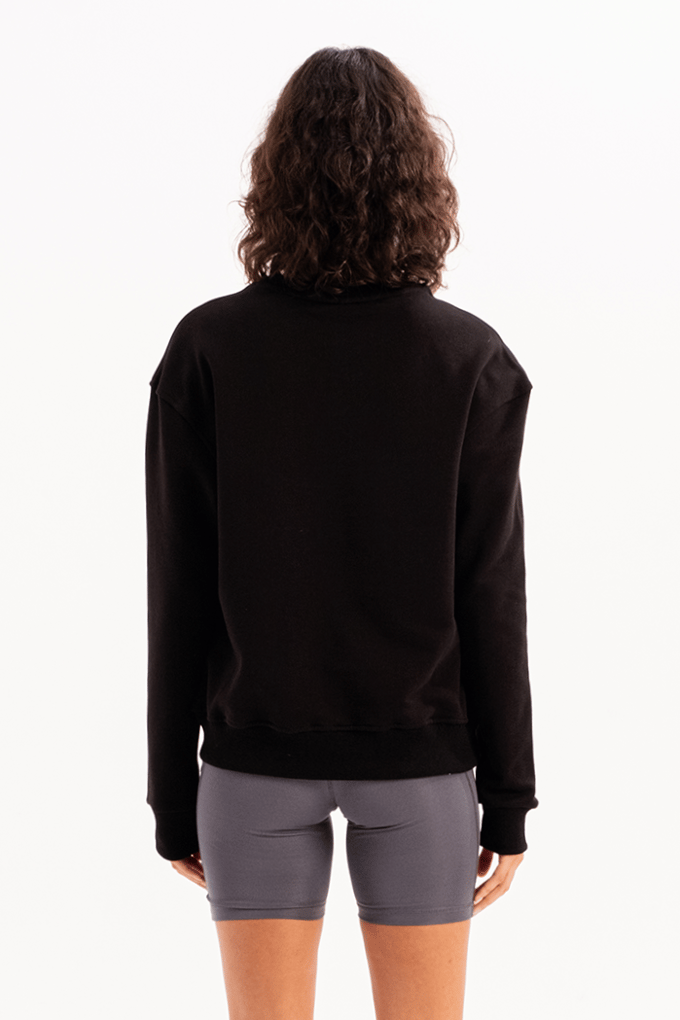 JUSTEVER Crew Neck Basic Pattern Black Women's Sweatshirt Tracksuit Top - Aura