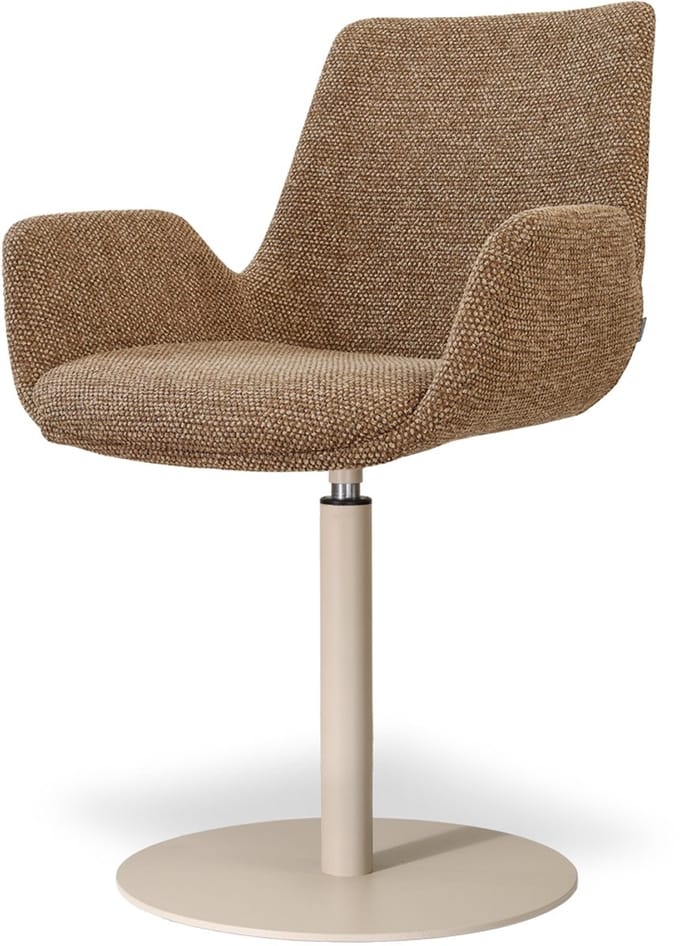 Nolon Niva-Eef Draaibare Tulp Eetkamerstoel Bruin Blend - Beige Onderstel - Japandi - Armleuning - Comfortabel