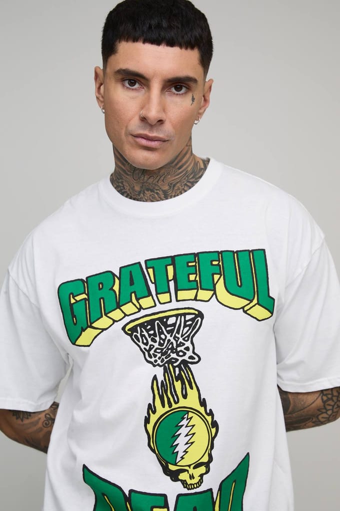 Tall Oversized Grateful Dead Licentie Geprint T-Shirt | White | Size Medium