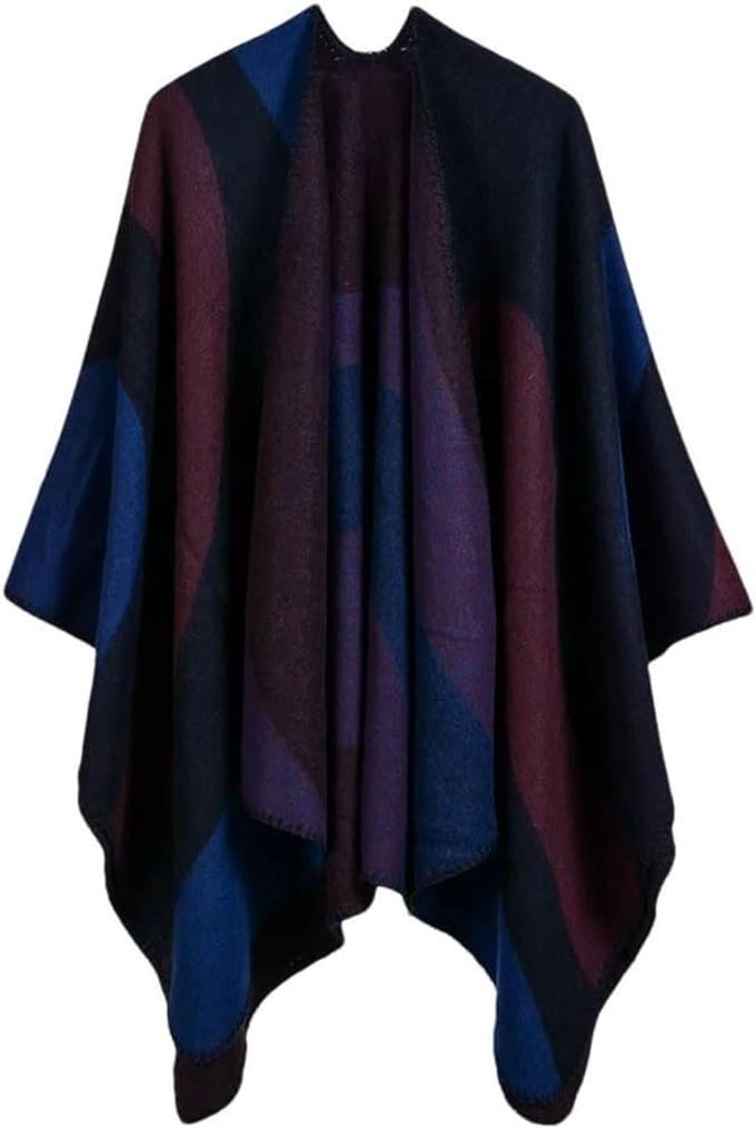 Patchwork Sjaal - Dames Sjaal - Warm Blijven - Omkeerbaar Ontwerp - Grote Maat - Marineblauw