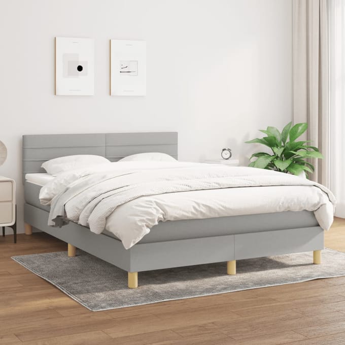 vidaXL - Boxspring - met - matras - stof - lichtgrijs - 140x200 - cm