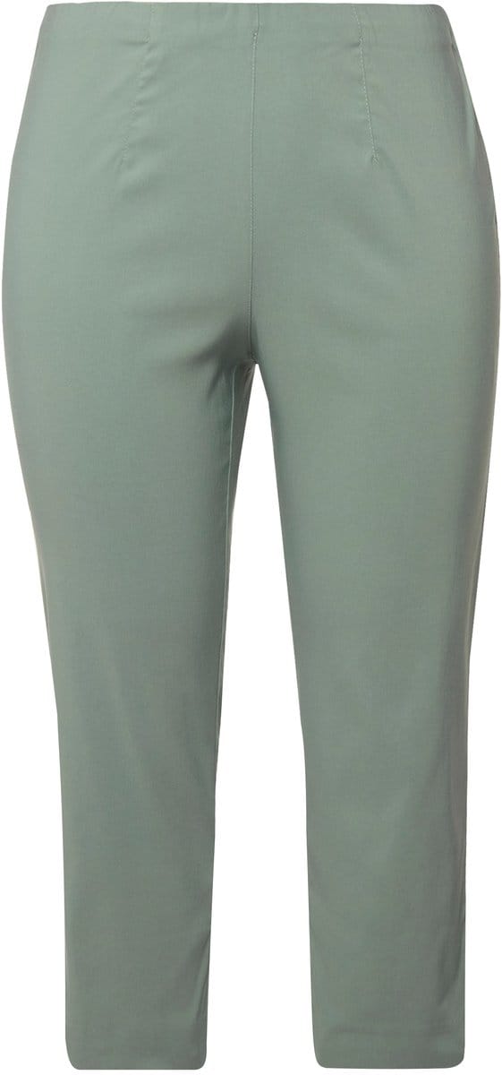 Ulla Popken - Dames - Bengalin broek kuitlang elastische tailleband stretch - Licht mosgroen - Maat 68