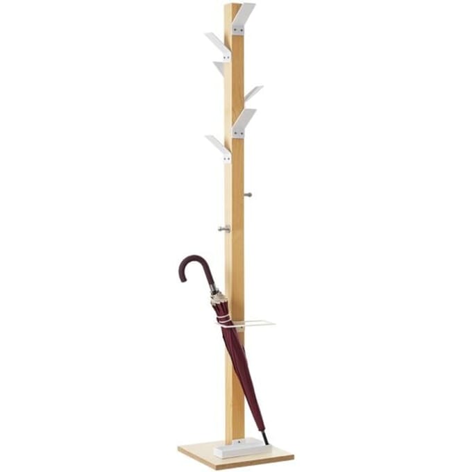 Staande kapstok Easycloth, van massief hout, met parapluhouder, wit