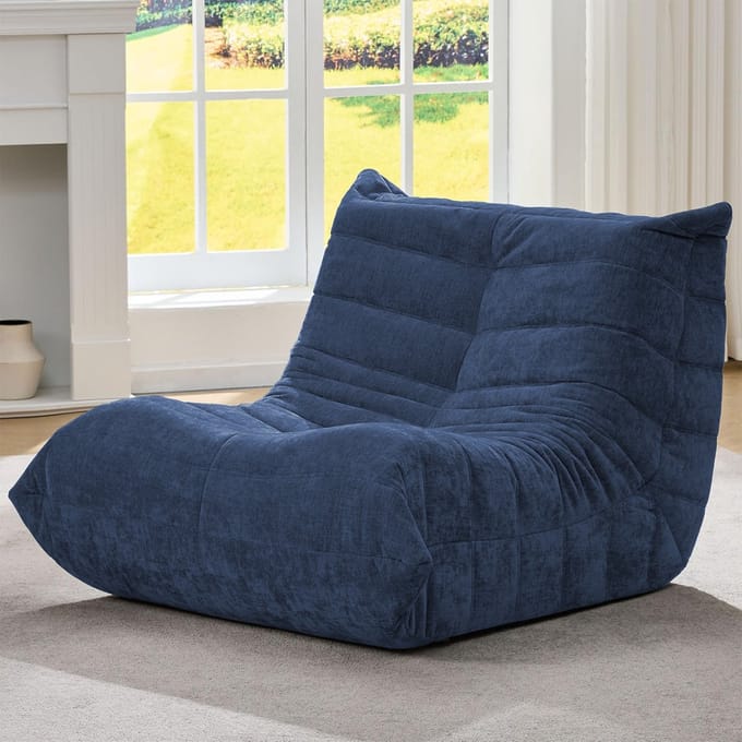 Ergonomische Suède Beanbagstoel met 5-Punts Lichaamsondersteuning & Multifunctioneel Ontwerp- Blauw