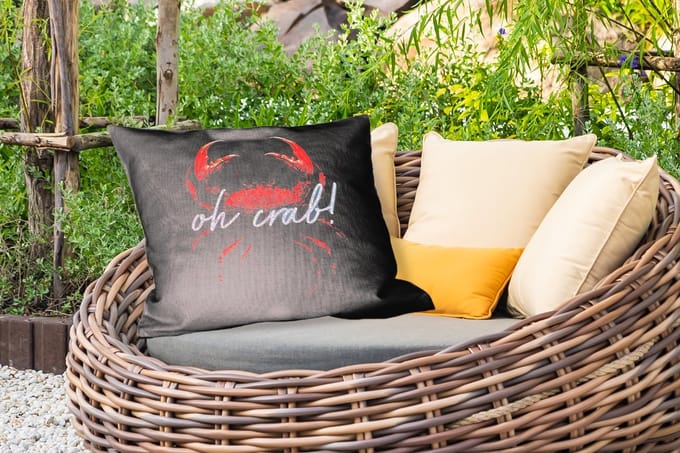 Buitenkussens - Krab - Rood - Neon - Quote - 60x40 cm - Weerbestendig