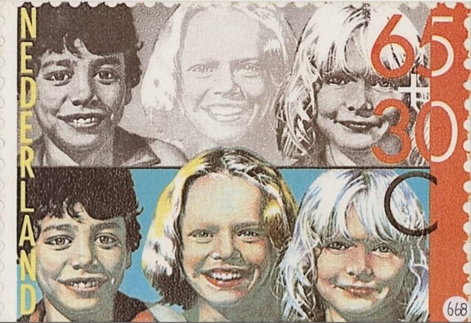Briefkaart met afbeelding Integratie onder vrienden postzegel
