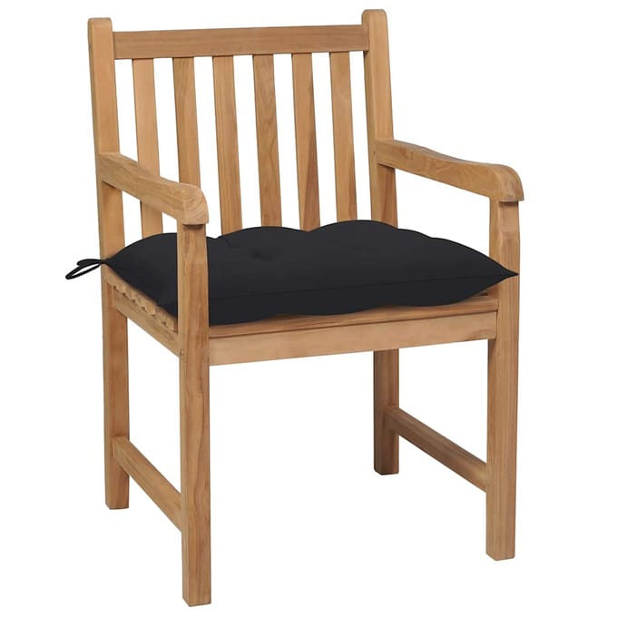 vidaXL - Tuinstoelen - 8 - st - met - zwarte - kussens - massief - teakhout