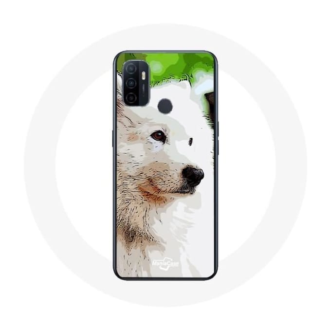 Oppo A53 hoesje Witte Samojeedhond wit