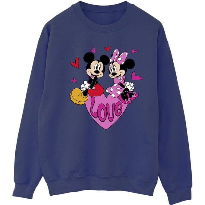 Disney Dames/Dames Love Hearts Mickey & Minnie Mouse Sweatshirt (Marineblauw)