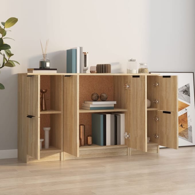 vidaXL - Dressoirs - 3 - st - bewerkt - hout - sonoma - eiken
