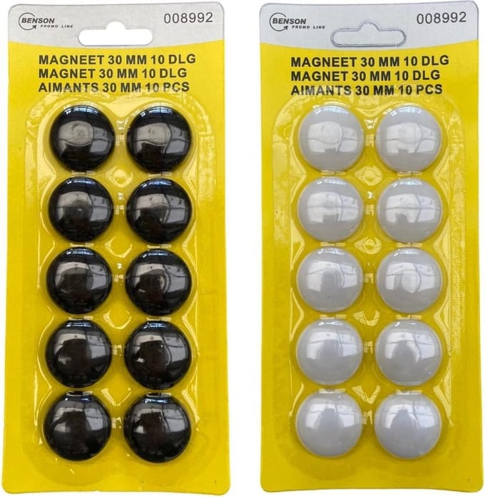Magneten - rond - Koelkastmagneten - Magneet - 30mm - Set van 20 stuks - 10 wit & 10 zwart
