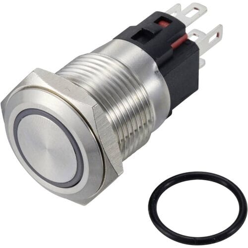 TRU COMPONENTS TC-12647408 Drukschakelaar 250 V/AC 3 A 1x uit/(aan) IP65 Groen Continu RVS 1 stuk(s)