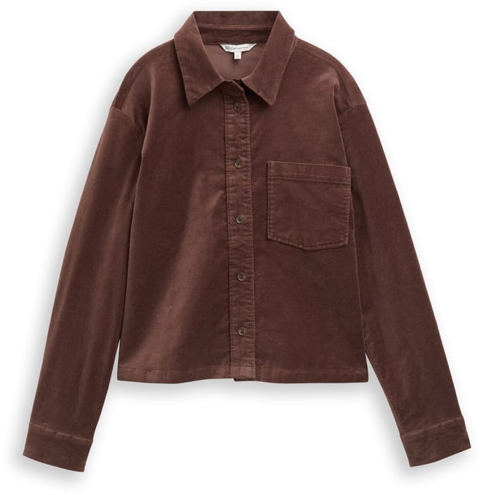 Tom Tailor Denim - Boxy fit overhemdblouse van fluweel - Maat XL - soft chocolate brown