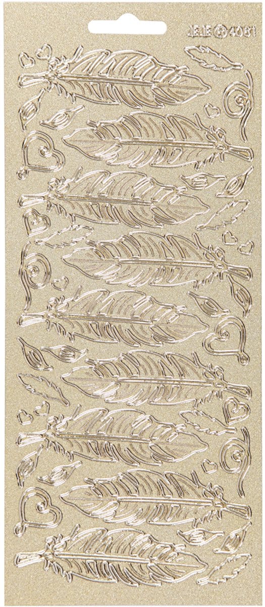 Stickers, veren, vel 10x23 cm, goud, 1 vel