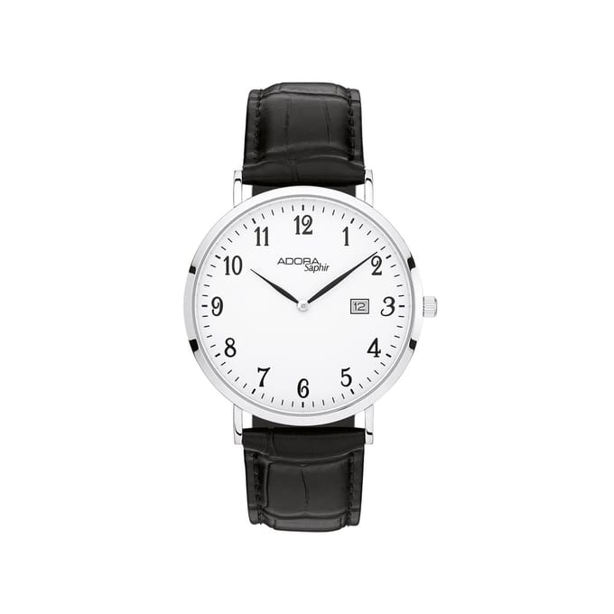 Mooie heren horloge -saphir glas- met datum - zwart band van het merk Adora