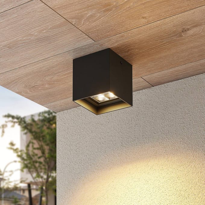 Lindby Eveta LED plafondlamp, 10 cm, antraciet, aluminium, IP65