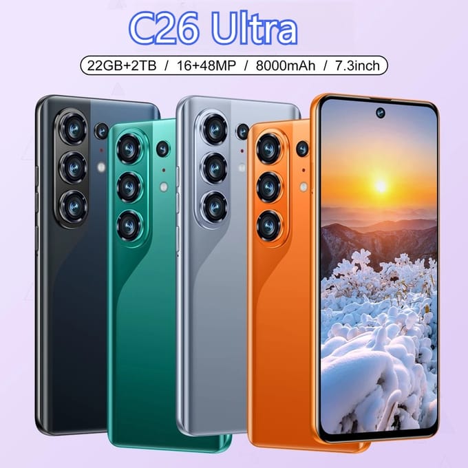 CHOTOG Mobiele Telefoons C26 Ultra Smartphone Android 5G 7.3 HD Mobiele Telefoon 22GB+2TB 7800mAh Octa Core Ontgrendeld Dual SIM 16+48MP Camera