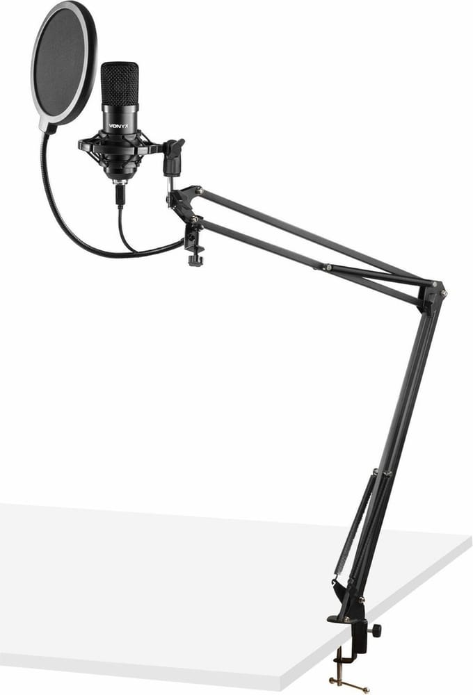 USB microfoon voor pc - USB Studio microfoon met standaard - Vonyx CMS300B - Condensator - incl ruisfilter - Zwart