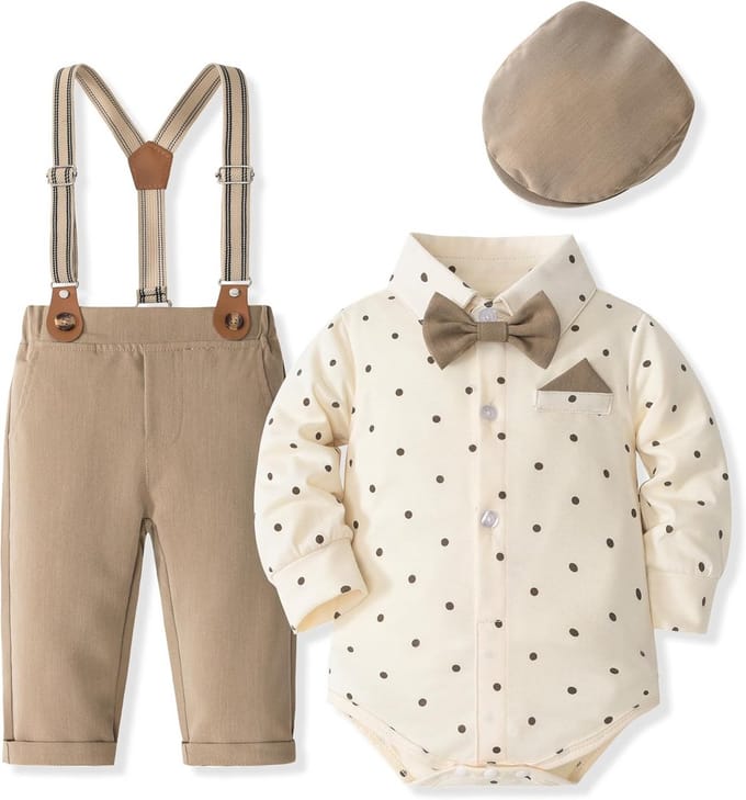 Formele Baby Jongen Set Romper Bretels Broek & Strik voor Feest of Bruiloft