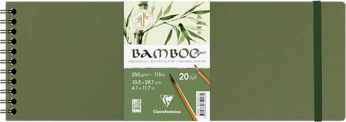 BAMBOO aquarelpapier spiraalblok 20 vel 105X297mm 250gr/m2 - Wit