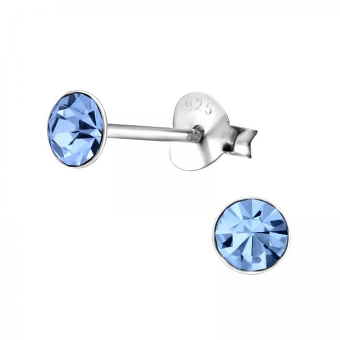 Zilveren oorknop, Lebowski kristal Lt. Sapphire (3mm)