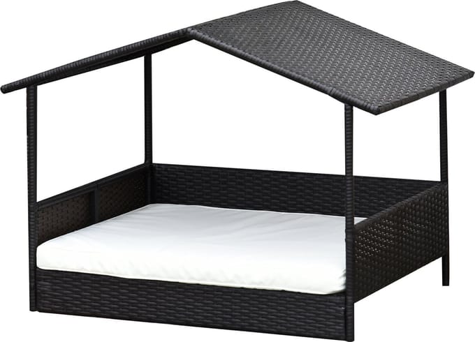 PawHut - Hondenligbed - met dak - antislip en robuust - gevoerd kussen