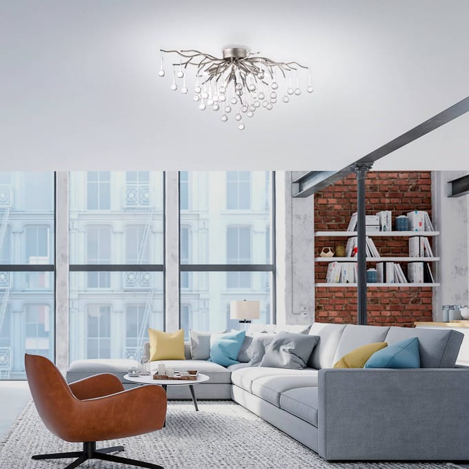 Paul Neuhaus plafondlamp Icicle, glazen hanglamp, 4-lamps, zilver