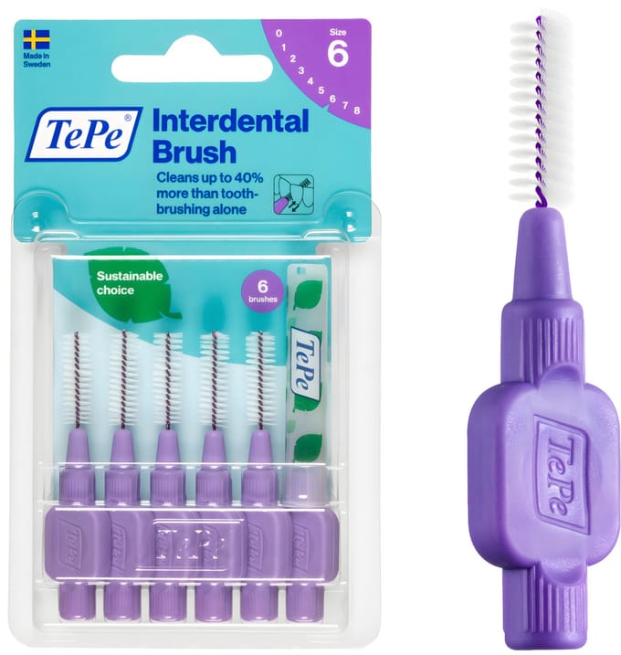 TePe Interdentale Borsteltjes 1,1 mm - Paars - 6 Stuks - Voor Tussenruimtes