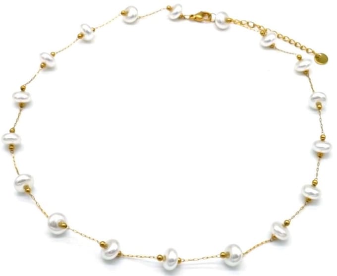 Ketting met Parels - RVS - Lengte 39-44 cm - Goudkleurig