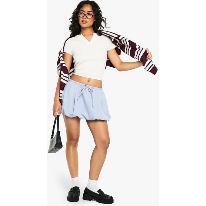 boohoo Dames Geweven Puffball Mini Rok | Blue | Maat: 8