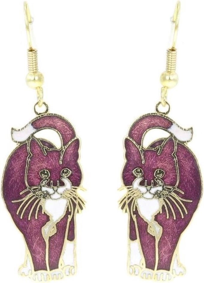 Behave - Oorstekers dames - kattenmotief - paars - 5 cm