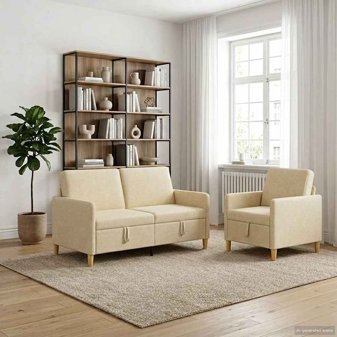 vidaXL - Sofa - Set - Met - Opslag - 2 - st - Crèmekleurig - Polyester