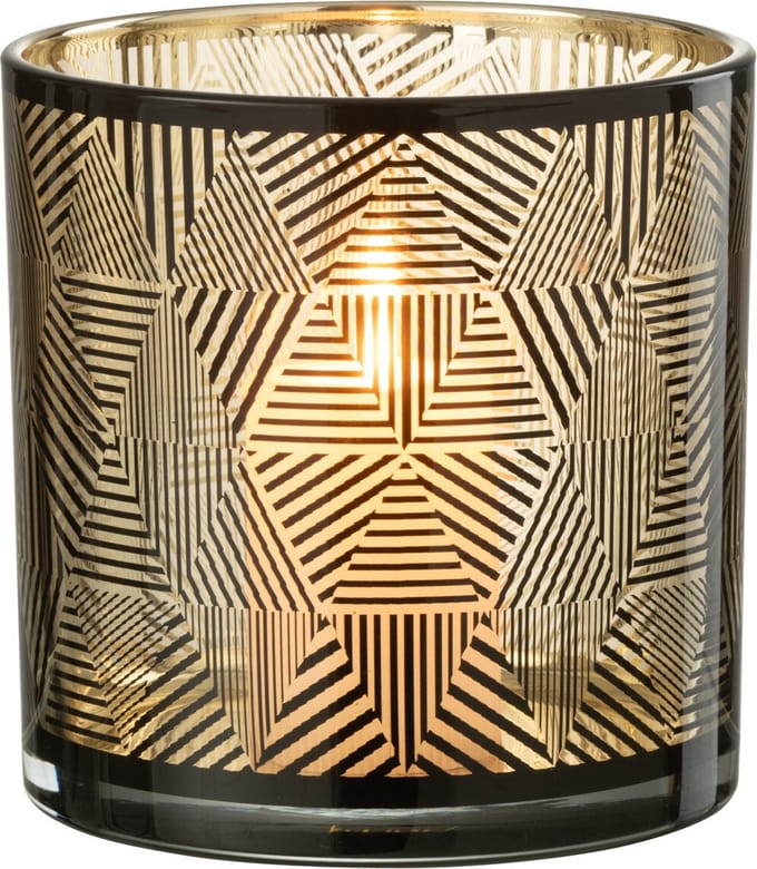 J-Line windlicht Driehoeken Strepen - glas - bruin - medium
