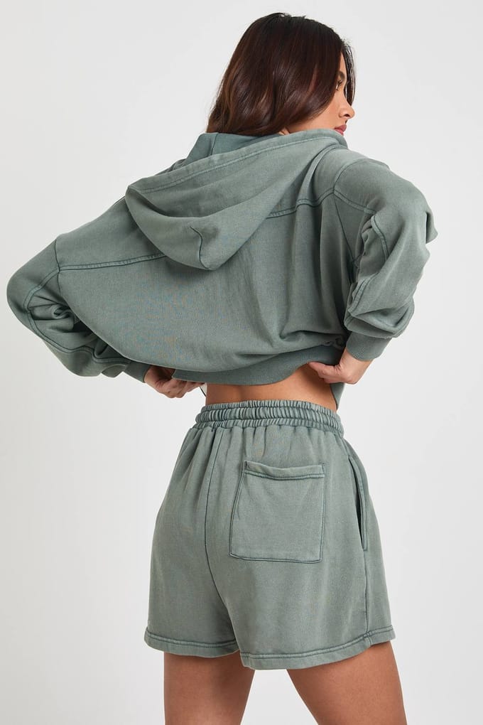 boohoo Dames Gewassen Loopback Sweat Short | Green | Maat: Small