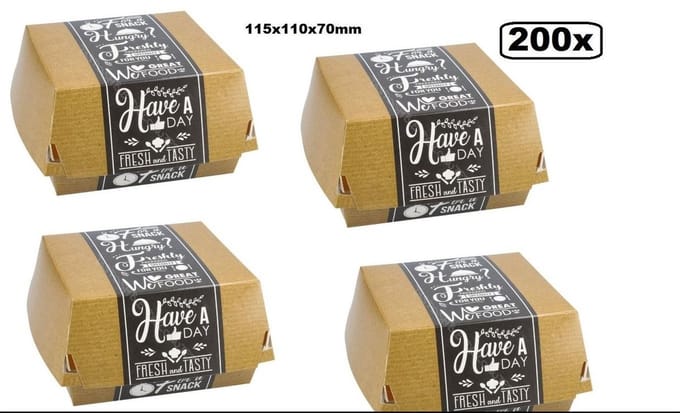200x Kartonnen hamburger bakje Fresh 115x110x70mm