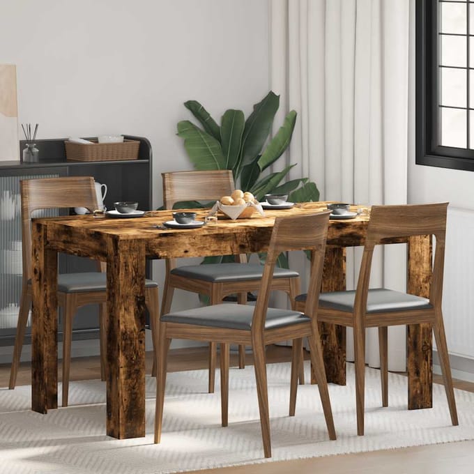 vidaXL - Eettafel - 140x74,5x76 - cm - bewerkt - hout - gerookt - eikenkleurig