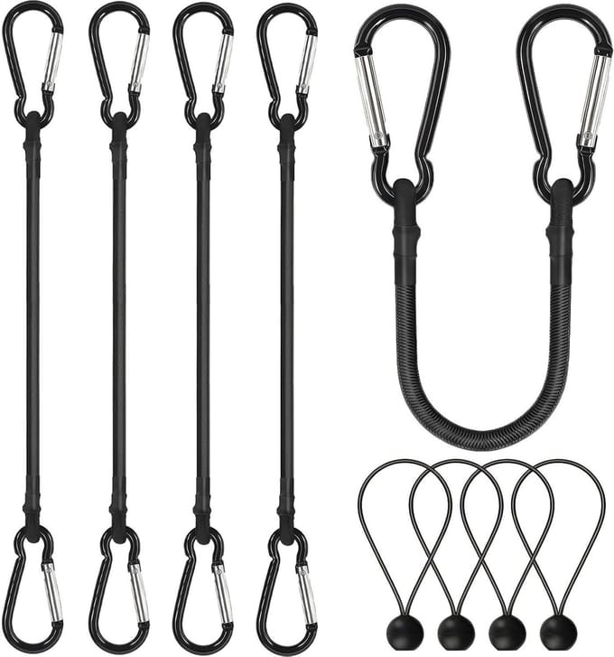 Elastisch touw - Spanband met haak - Bagage vastzetten - Dubbele veiligheidshaak - 4 stuks 305 cm - Zwart