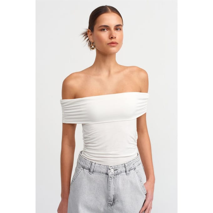 Off-Shoulder Rimpel Bodycon Top